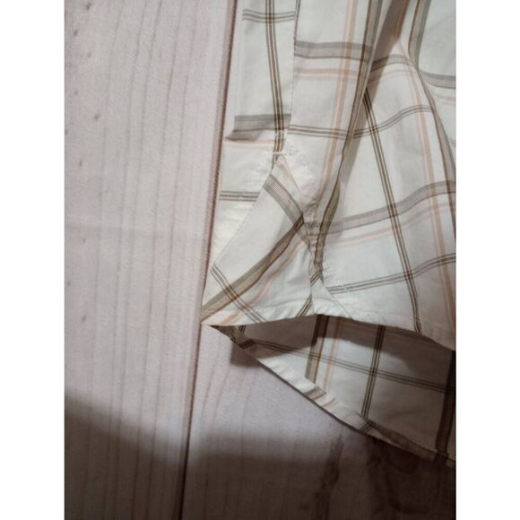 Eddie Bauer Shirt Men's Large White‎ Tan Button Front Short Sleeve - Picture 4 of 7